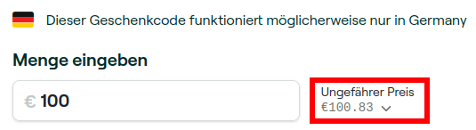 Gebühren bei Bitrefill in € angezeigt