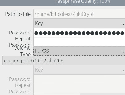 Passwort für zuluCrypt Verschlüsselung wählen